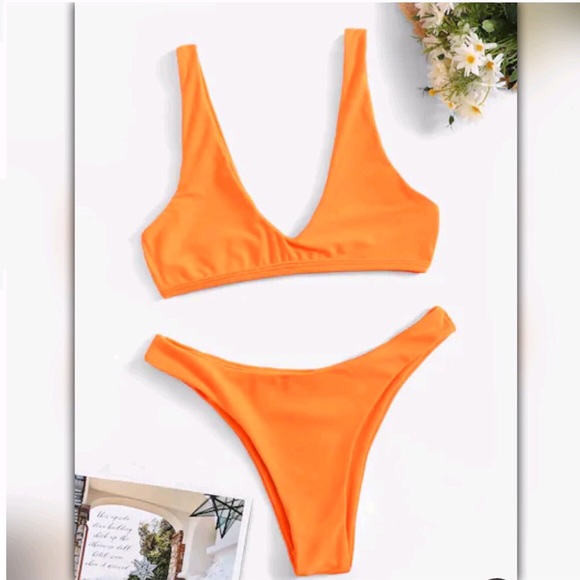 Neon Orange Scoop Neck  Vacation Bikini - Picture 2 of 6